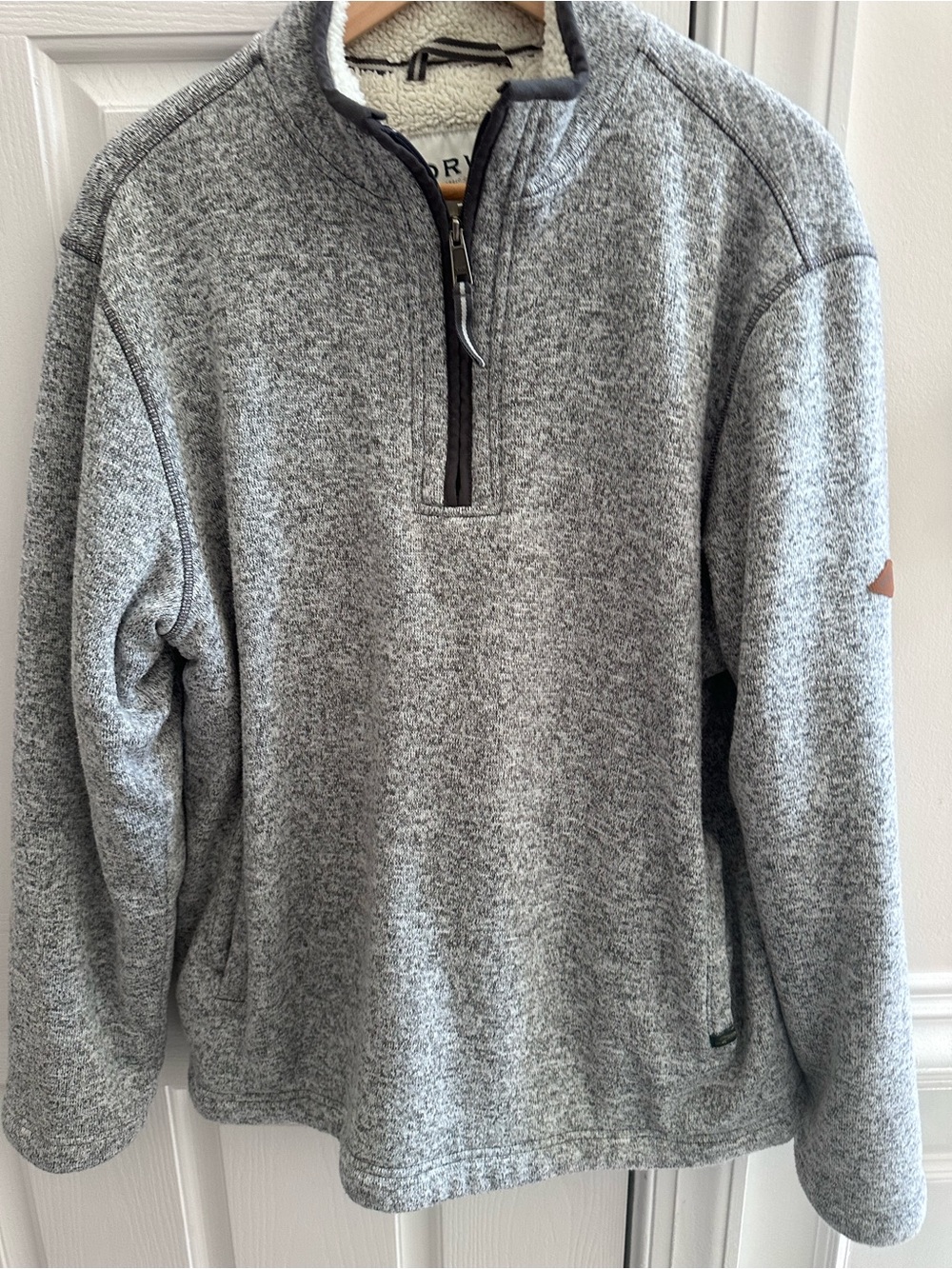 Orvis Gray Quarter-Zip Sherpa Lined Sweater Cabincore Pullover Large